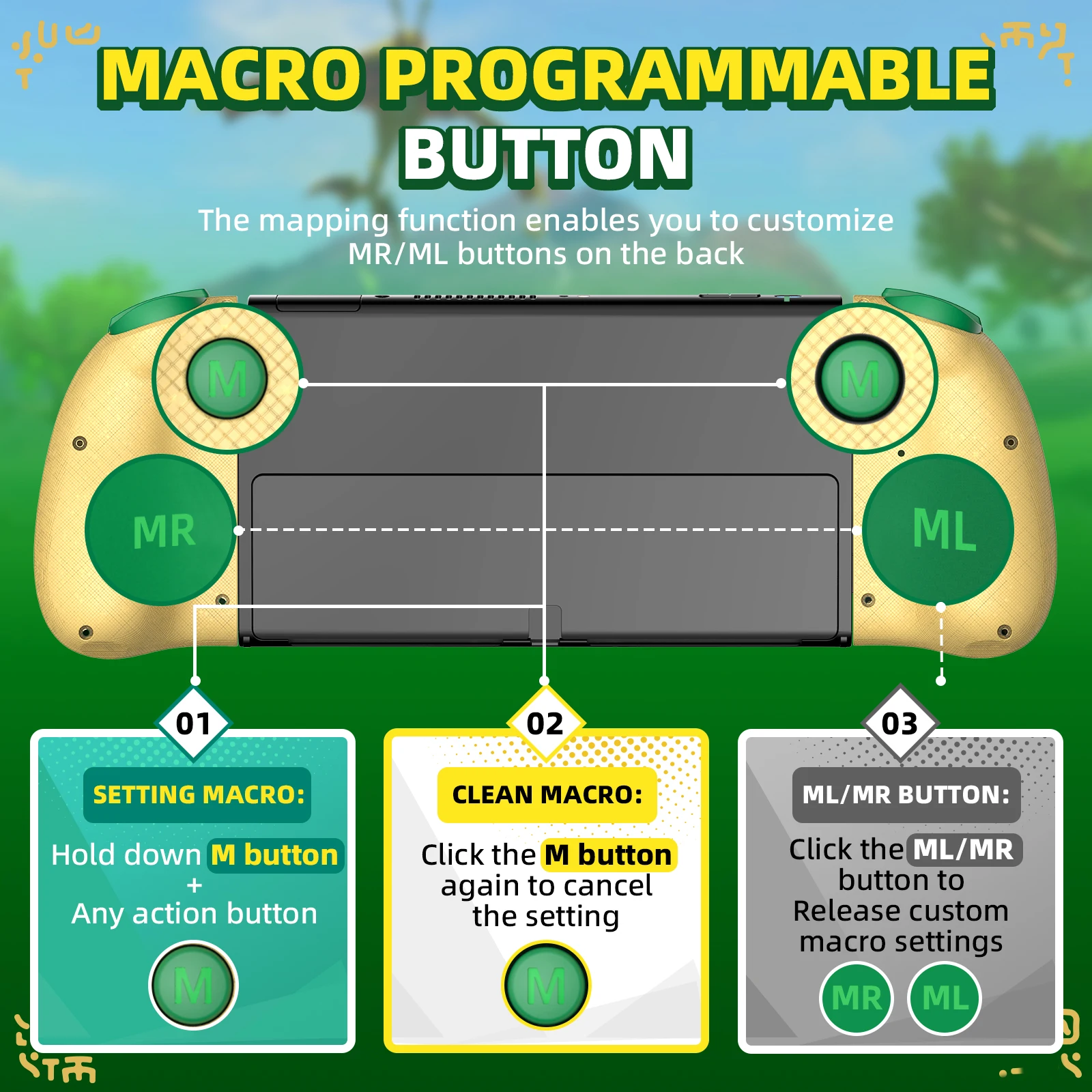 اي ان-ذهبي-أخضر نبتون Joypad, زر عصا الألب ميكانيكا, متوافق مع نينتيندو سويتش, اوليد, متوافق