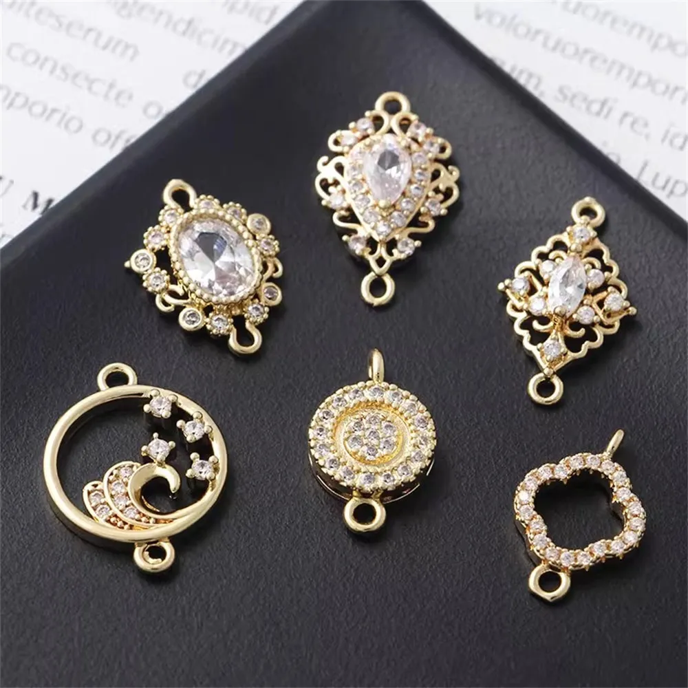

Baroque Copper-plated Gold-plated Zircon Round Double Pendant Diy Earrings, Necklace Bracelet, Handcrafted Material Accessories