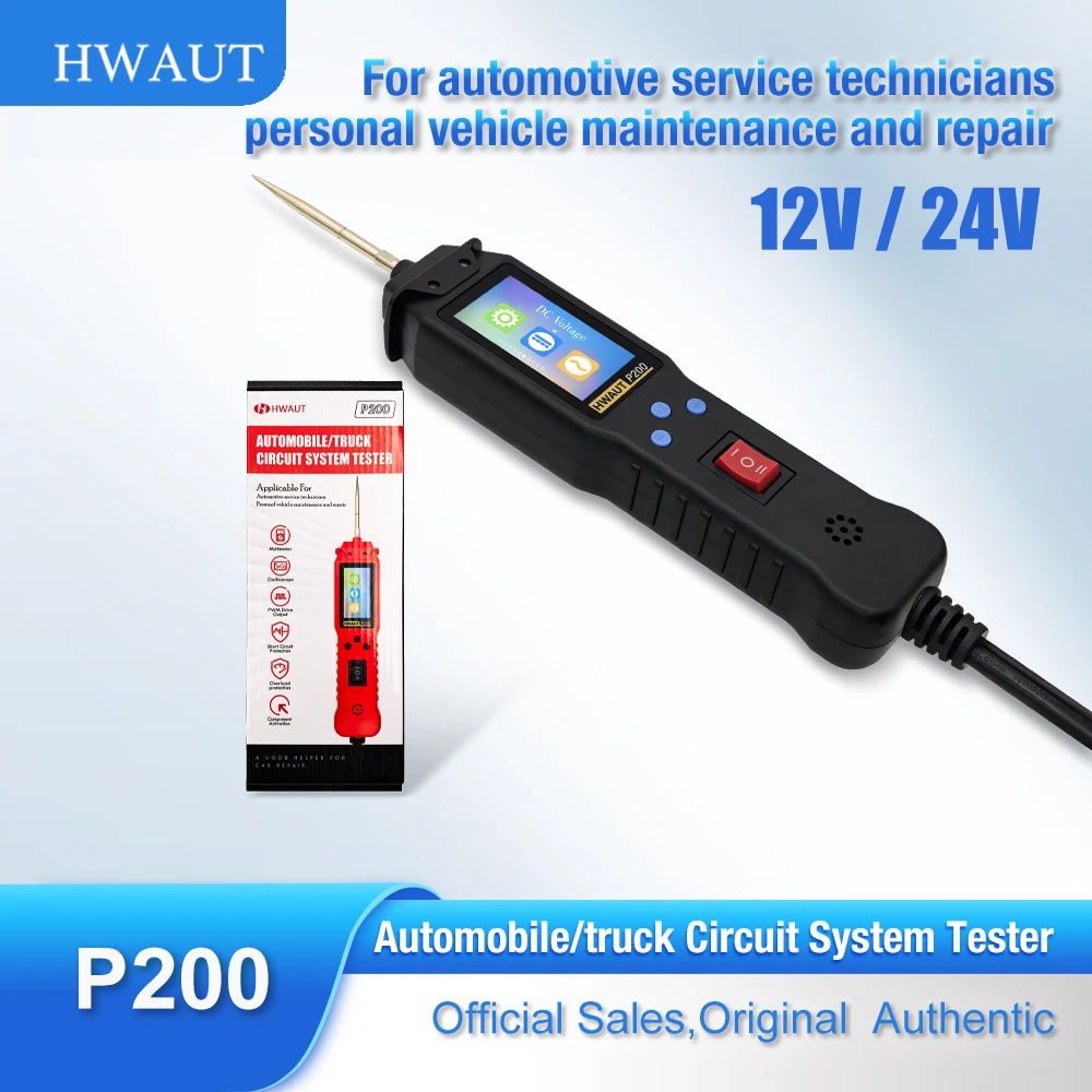 HWAUT P200 P100 Pro 24V 12V Probe Pen Car Tester Voltage Resistant Test Circuit Ignition Battery Scanner Auto Diagnostic Tools