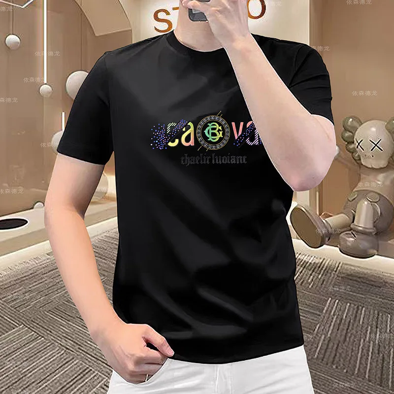 

Fashion 2025 Men's T-Shirt Luxury Silk Cotton Slim Fit Letter Print Round Neck Short Sleeve Summer Casual Comfortable Clothing