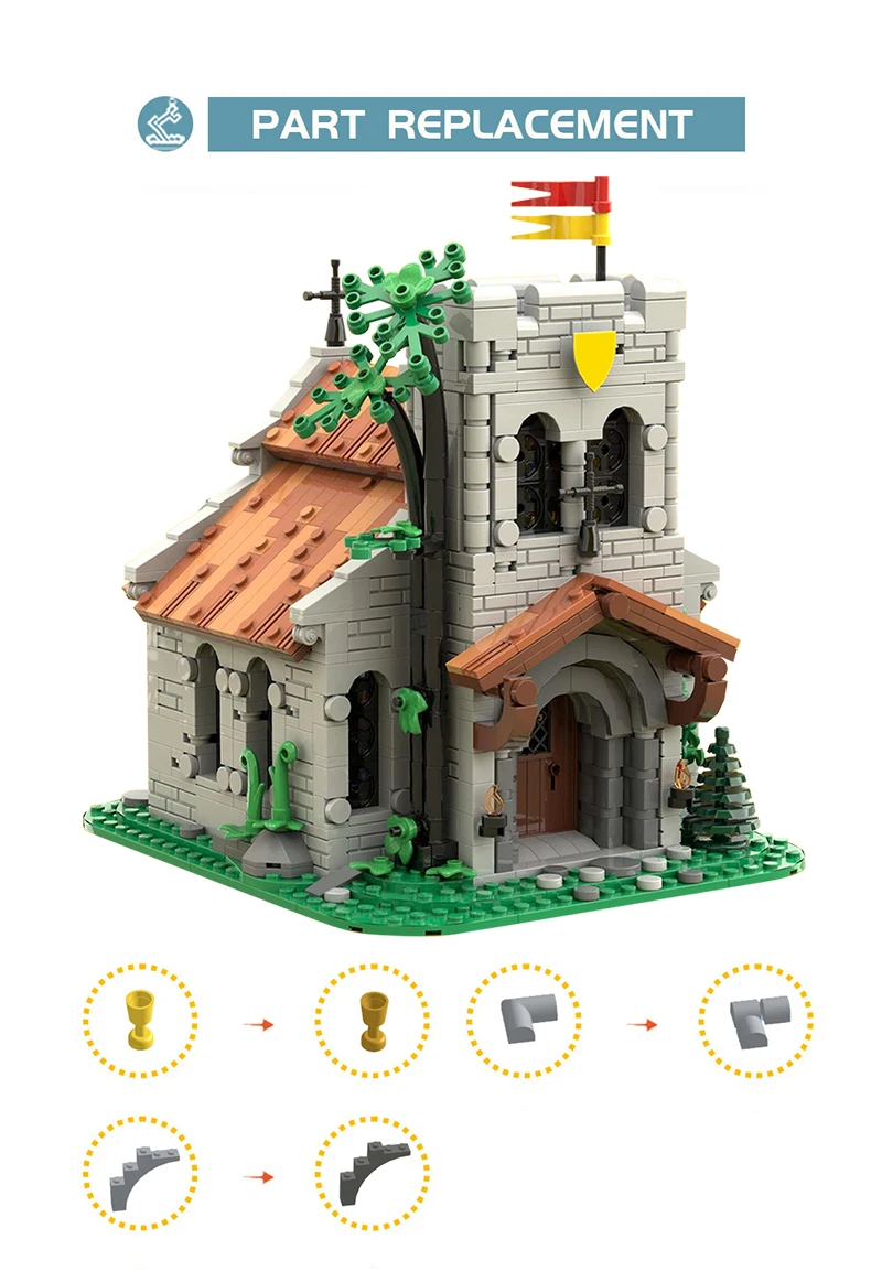 

Модель церковного замка Moc, строительные блоки, сборка своими руками, кирпичи, архитектура, демонстрационная коллекция, креативные рождественские игрушки, подарки, 1449 шт.