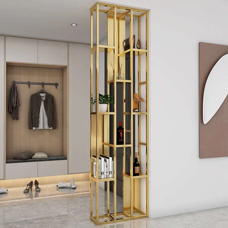Light luxury stainless steel shelf, simple modern living room, metal decoration, office partition, multi-layer creative floor