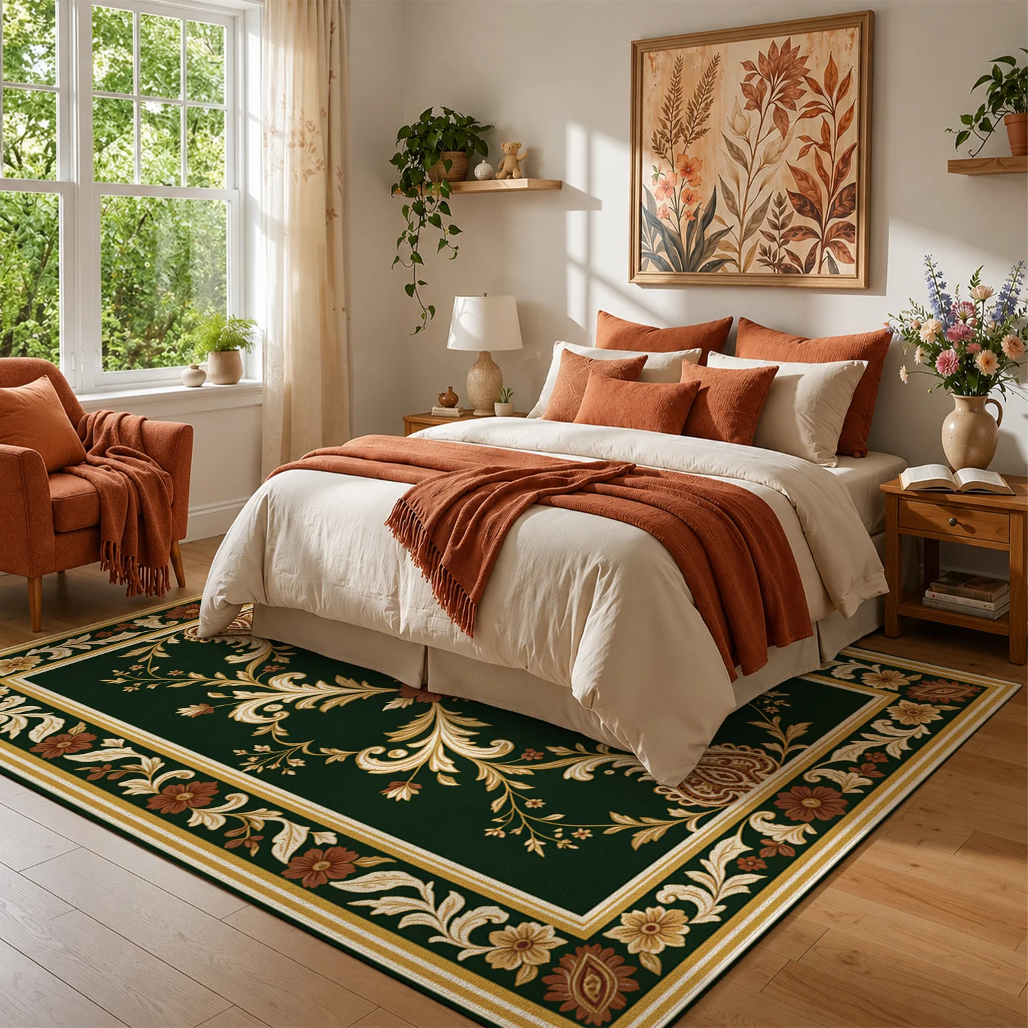 Ornate Traditional Floral Scrollwork Area Rug, Velvet Fabric, Machine Washable, Perfect for Living Room, Bedroom, Dining Room, Entryway, Ideal for Halloween, Thanksgiving, Christmas, New Year, Black Friday, Cyber Monday Home Decor