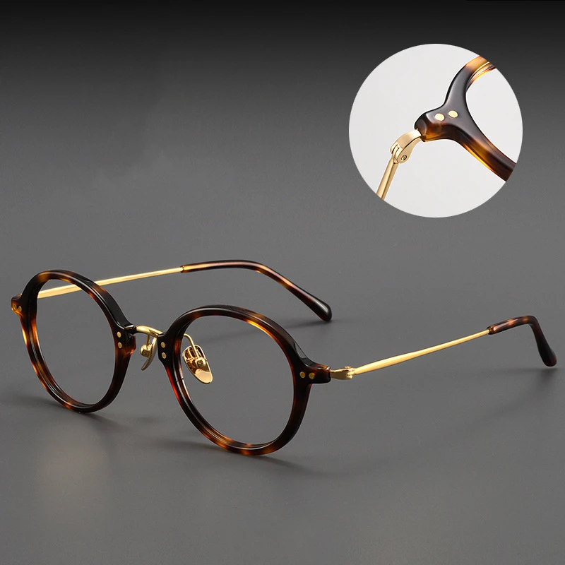 Vintage Board Tortoiseshell New Niche Board Titanium Legs Round Frame Optical Prescription Anti Blue Light Glasses