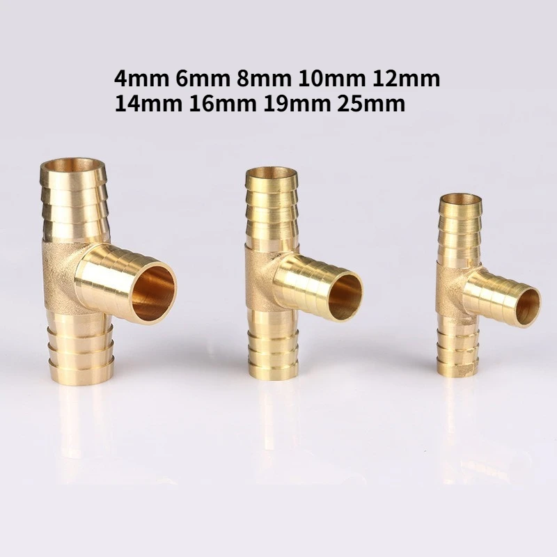 T-shaped hose Tracheal Three-way Connector with Brass Water Pipe Adapter 4 5 6 8 10 12 14 16 19 25mm Coupler Triclamp