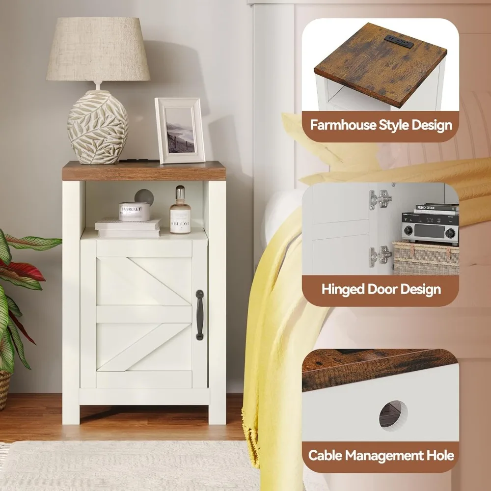 مجموعة منضدة محطة الشحن مكونة من قطعتين مع تصميم باب الحظيرة وطاولات نهاية التخزين لغرفة المعيشة وغرفة النوم