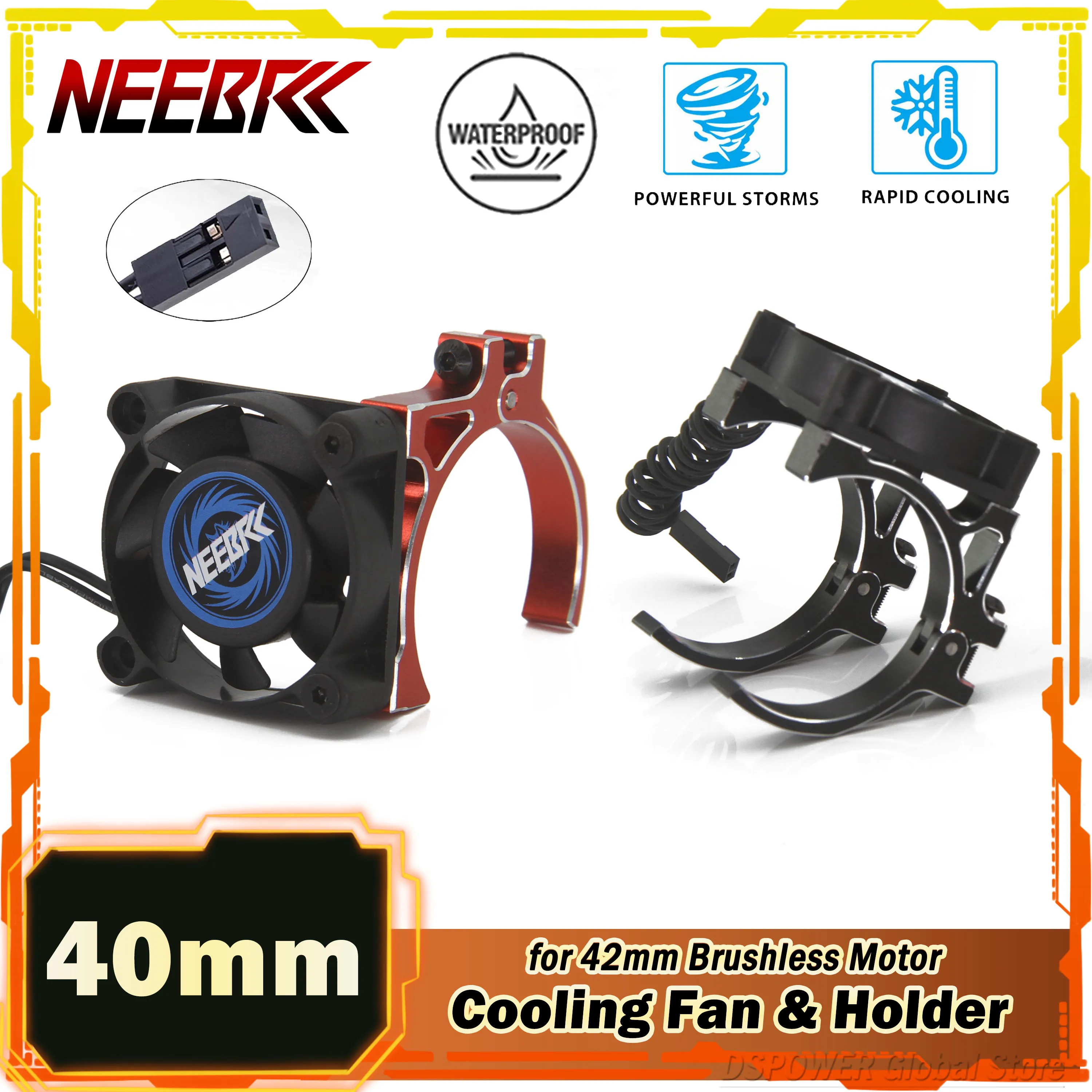 

NEEBRC 40mm RC Cooling Fan 5V-12V Heatsink Aluminum Holder 16000RPM High Wind Rapid for 42mm Brushless Motor ESC Car Model Part