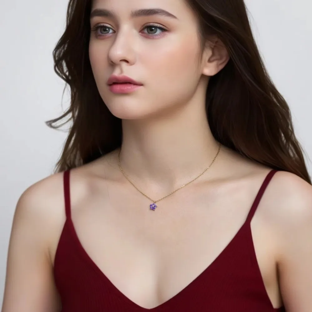 Hypoallergenic Blossom Pendant Necklace Tarnish Resistant 304 Stainless Steel Flower Pendant Necklace Multicolour Cubic Zirconia