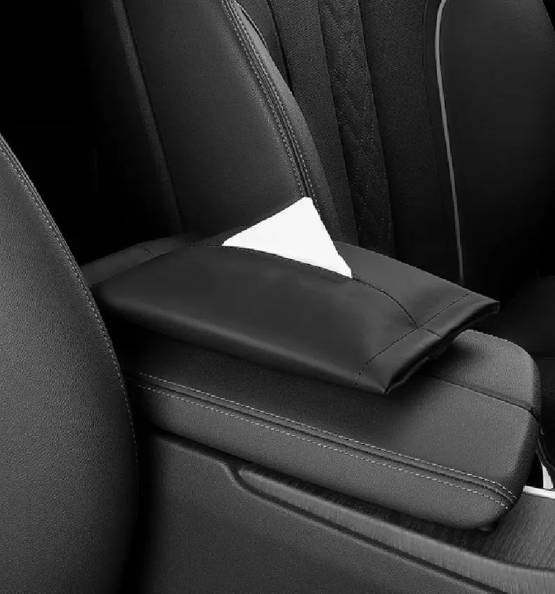 PU Leather Car Tissue Holder Bag With Fixing Strap For Seat Back Armrest Sun Visor Universal Vehicle Napkin Pouch Practical Auto