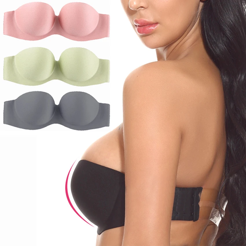 

Womens Strapless Bra Tube Top Sexy Bra Push Up Beige/Black Brassiere Invisible Balconette Bra Seamless Underwear Wedding Dress