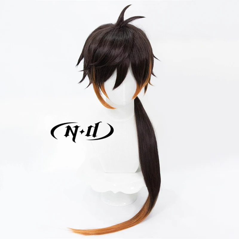 ND Zhongli Parrucchino Parrucche Cosplay Genshin Impact Parrucche per capelli Cosplay per Comic Con Coser Costume a tema Gioco Festa Resistente al calore