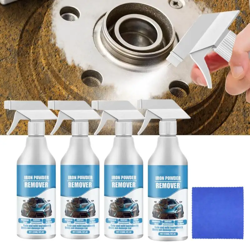 Spray Removedor de Pó de Ferro para Carros 120ml, Fórmula Suave Multiuso, Limpador de Manchas de Ferrugem para Carros com Toalha de Limpeza Acessória,