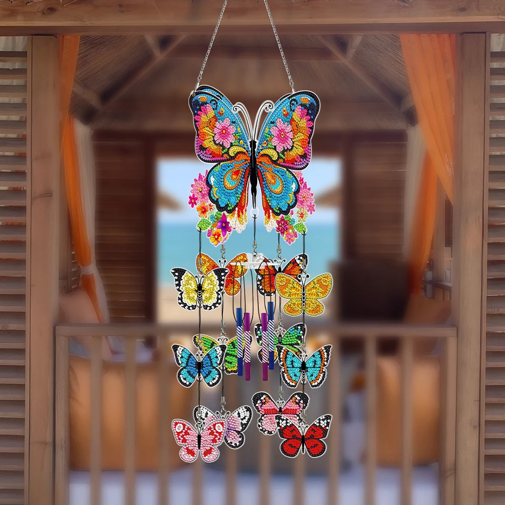 

Double Sided Flower Butterflies Wind Chimes DIY Diamond Kits Crystal Wind Chimes Pendant Kit for Garden Window Decor