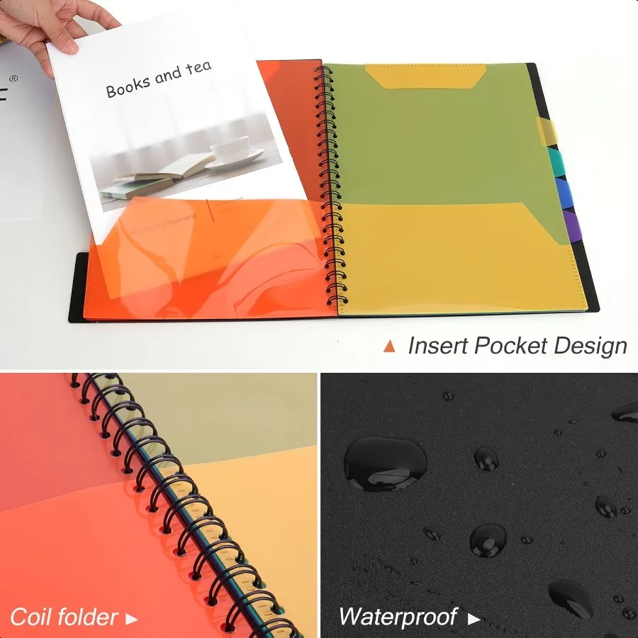منظم الحافظة فوليو بغلاف مقوى مع 6 فواصل ألوان و12 جيوب لحجم الرسالة مقاس 11 بوصة × 8.5 بوصة للمكتب