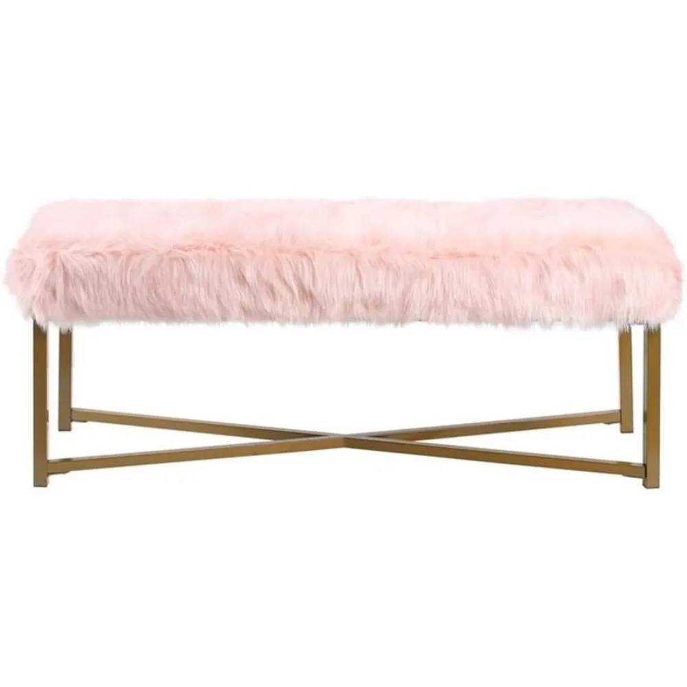 Home Decor | Upholstered Faux Fur  Bench | Bench for Living Room & Bedroom | Decorative Home Furniture