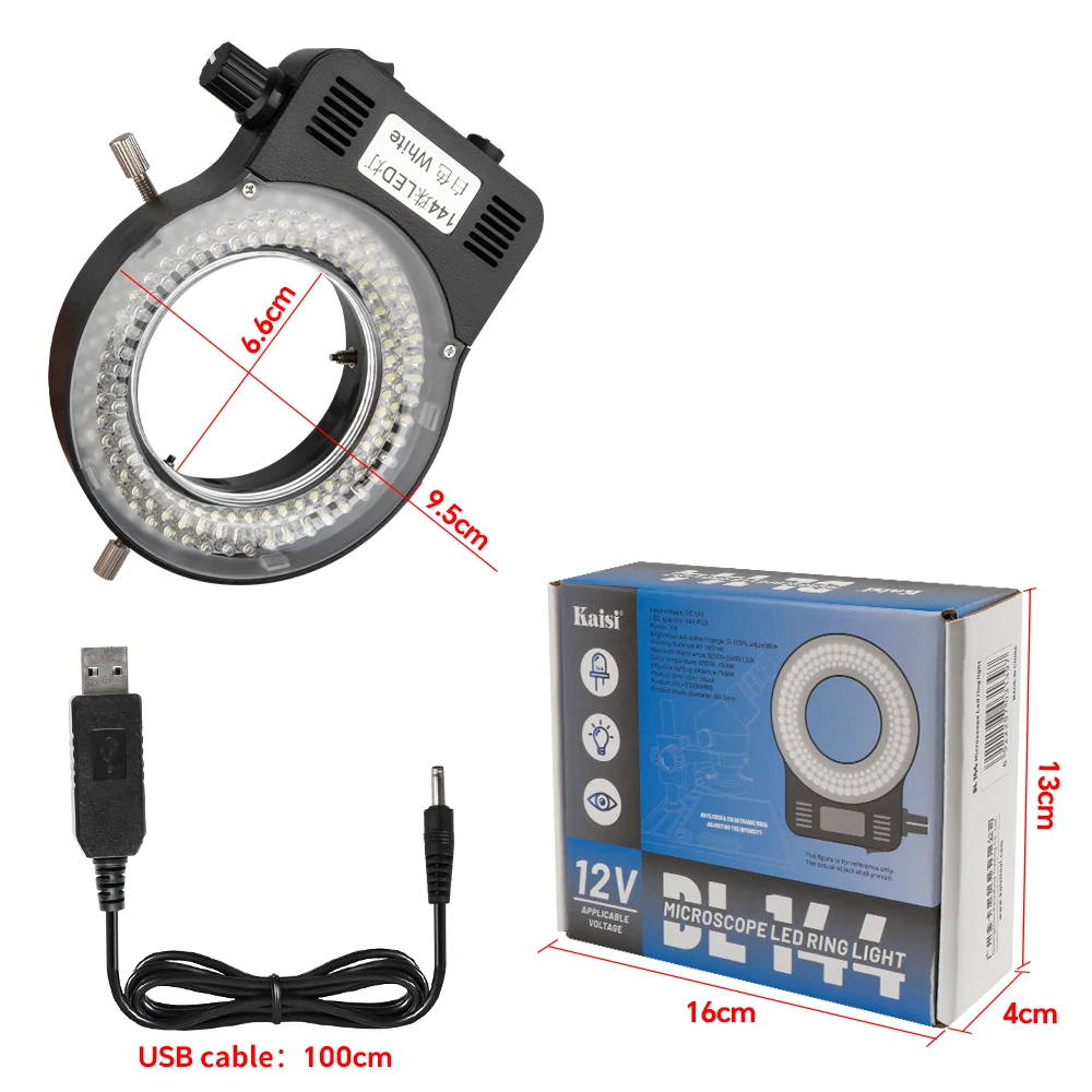Adjustable 144 LED Ring Light Ultra-bright Lamp with 1V-240V AC Power Amplifier Adapter for Industrial Stereo Microscope220/110V