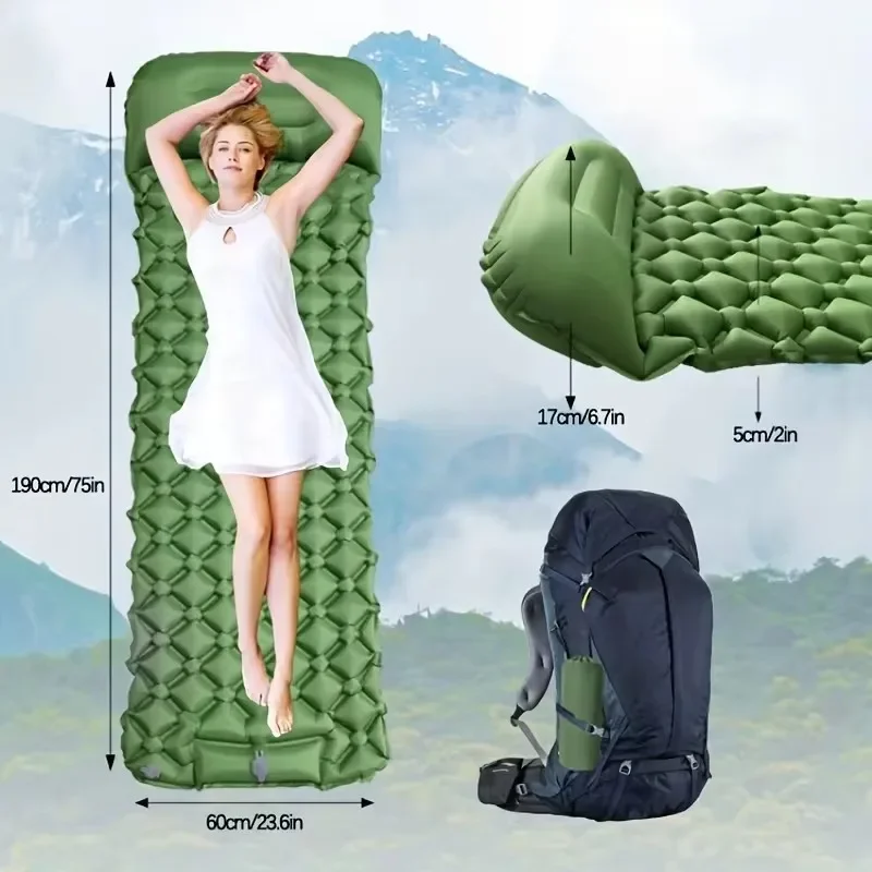 

Outdoor Camping Inflatable Mattress Sleeping Pad with Pillows Ultralight Air Mat Built in Inflator Pump Hiking