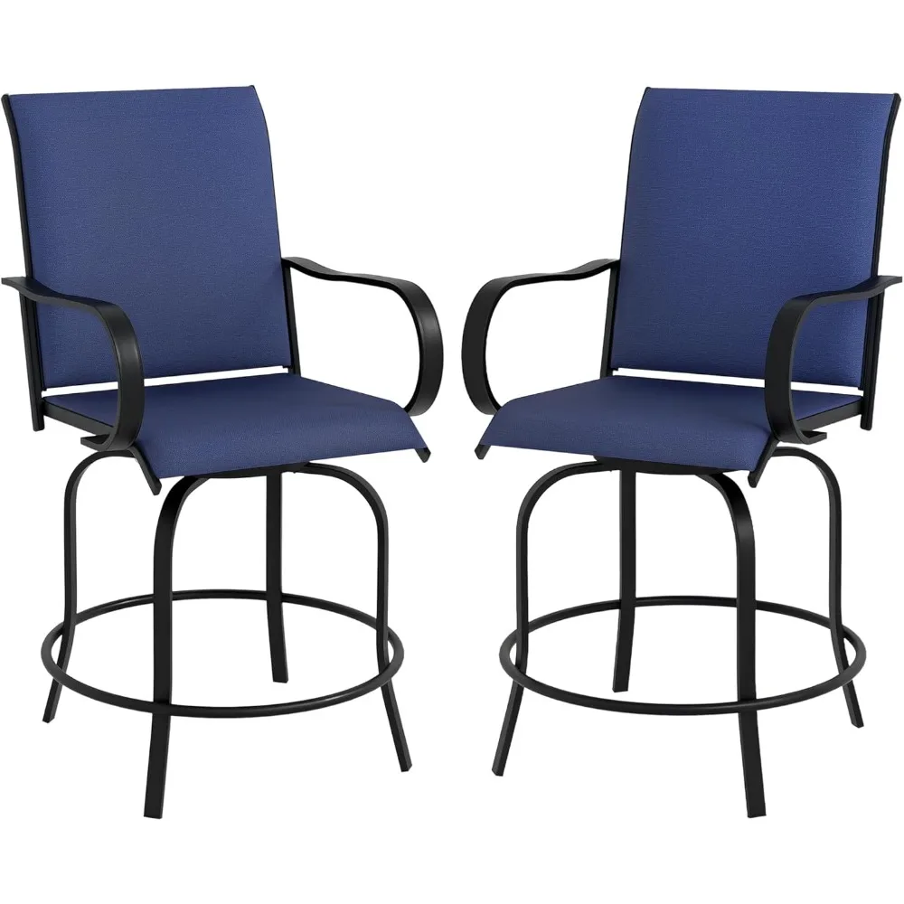 

Outdoor Bar Stools with Armrests, Set of 2 360° Swivel Bar Height Patio Chairs with High-Density Mesh Fabric, Steel Frame Dining