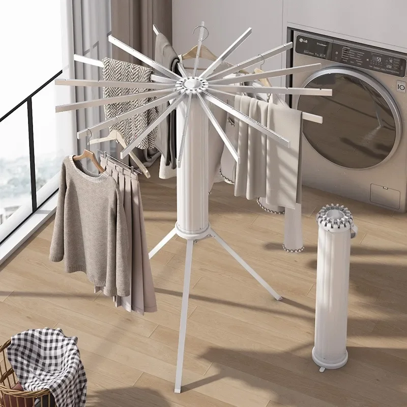 Octopus Clothesline with A Folding Pole and A Cool Balcony for Drying Blankets. Indoor Household Invisible Octopus Clothesline