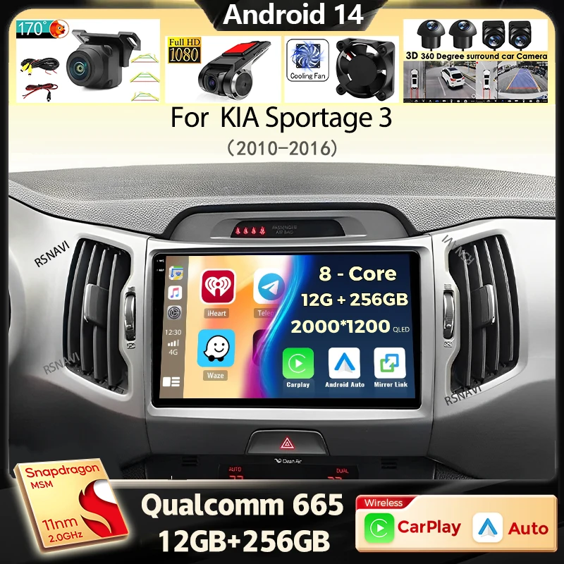 

Android 14 Wireless CarPlay Auto Car Radio for KIA Sportage 3 2010-2015 2016 4G+WIFI Multimedia Video Player GPS 2din Autoradio