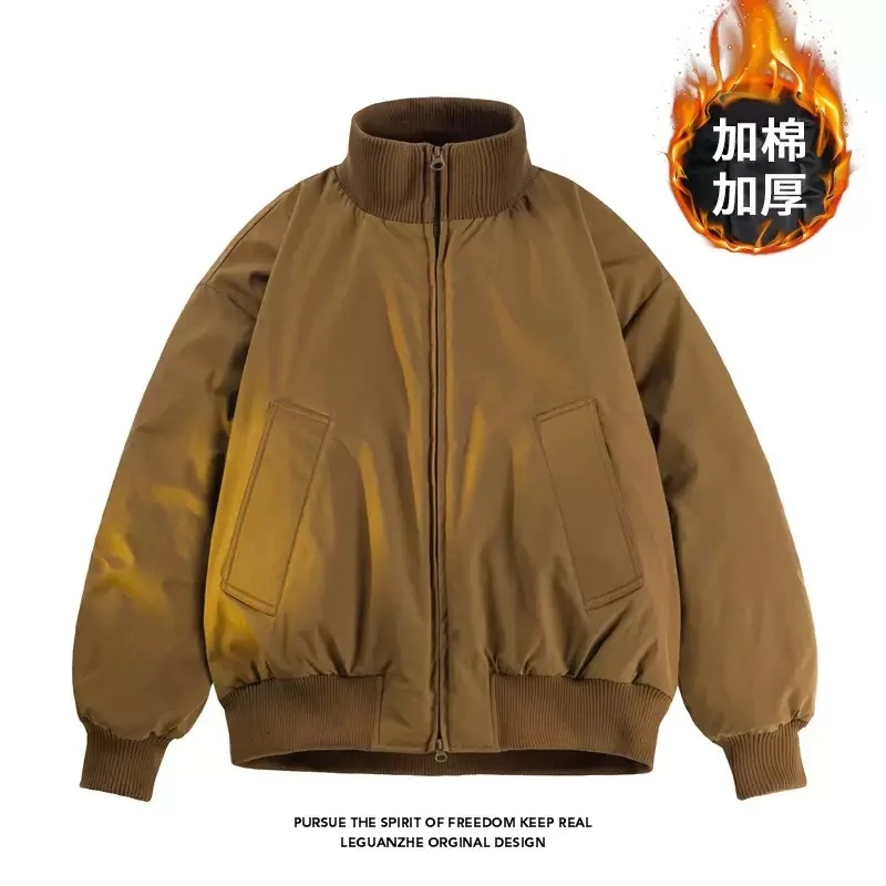 

New Autumn and Winter Fashion Solid Color American Retro Thick Warm Cotton Jacket For Men's Casual Loose Sports Plus Size Jacket