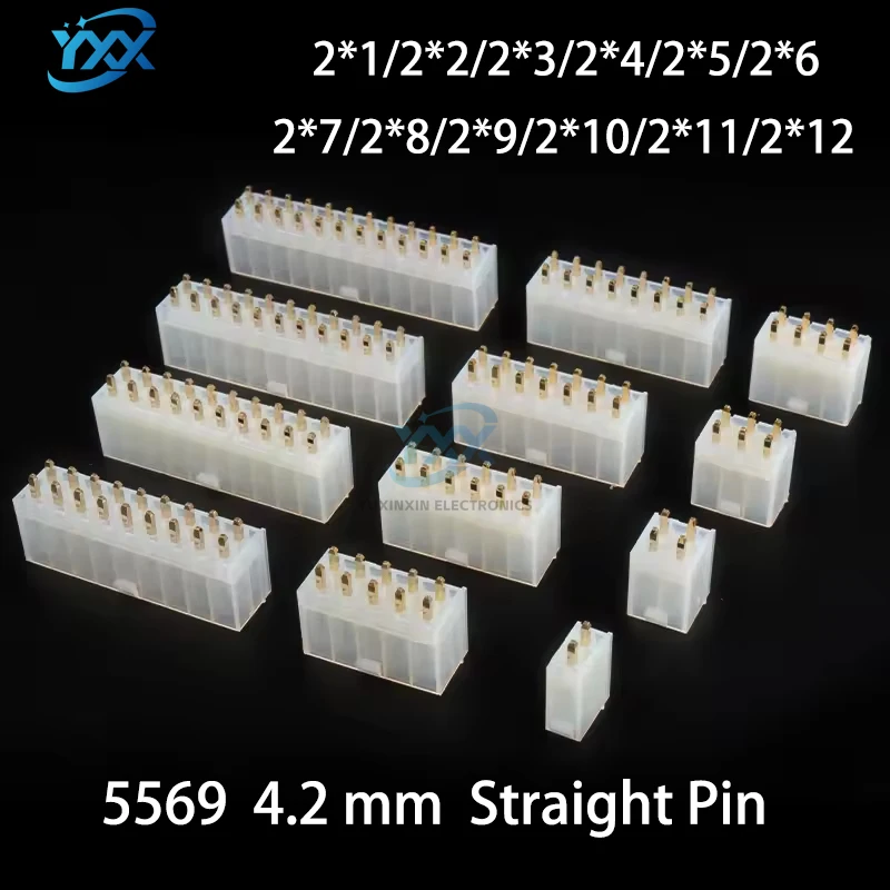 10PCS 5557 5569 Dual Row Connector Plug PCB Header Socket 4.2mm Pitch Straight Pin 2*1 2*2 2*3 2*4 2*5 2*6 2*7 2*8 Molex Type
