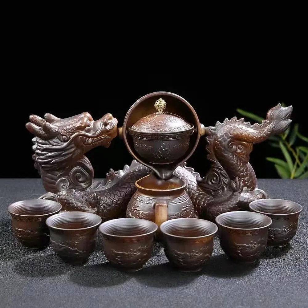 

Китайский чайный сервиз Gongfu, подарочная коробка, с вращающимся на 360 градусов чайником и заварником, подходит для офиса, дома, подарка (Легенда Дракона)