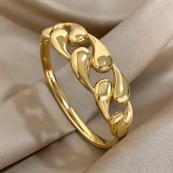 316L Stainless Steel Chunky Chain Open Bracelet Bangle Punk Metal Texture Cuff Bangles Waterproof Daily Jewelry for Women Men