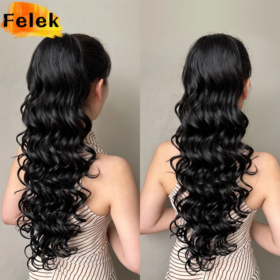 

Black Loose Deep Wavy Ponytail Extensions 28 Inch Synthetic Drawstring Pony Tail For Women Long Curly False Horse Tails For Afro