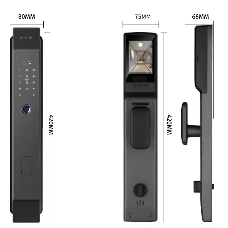 Fechadura de porta inteligente com reconhecimento facial 3D, aplicação WIFI, função de chave de cartão de senha, pode ser usada para casa anti-roubo