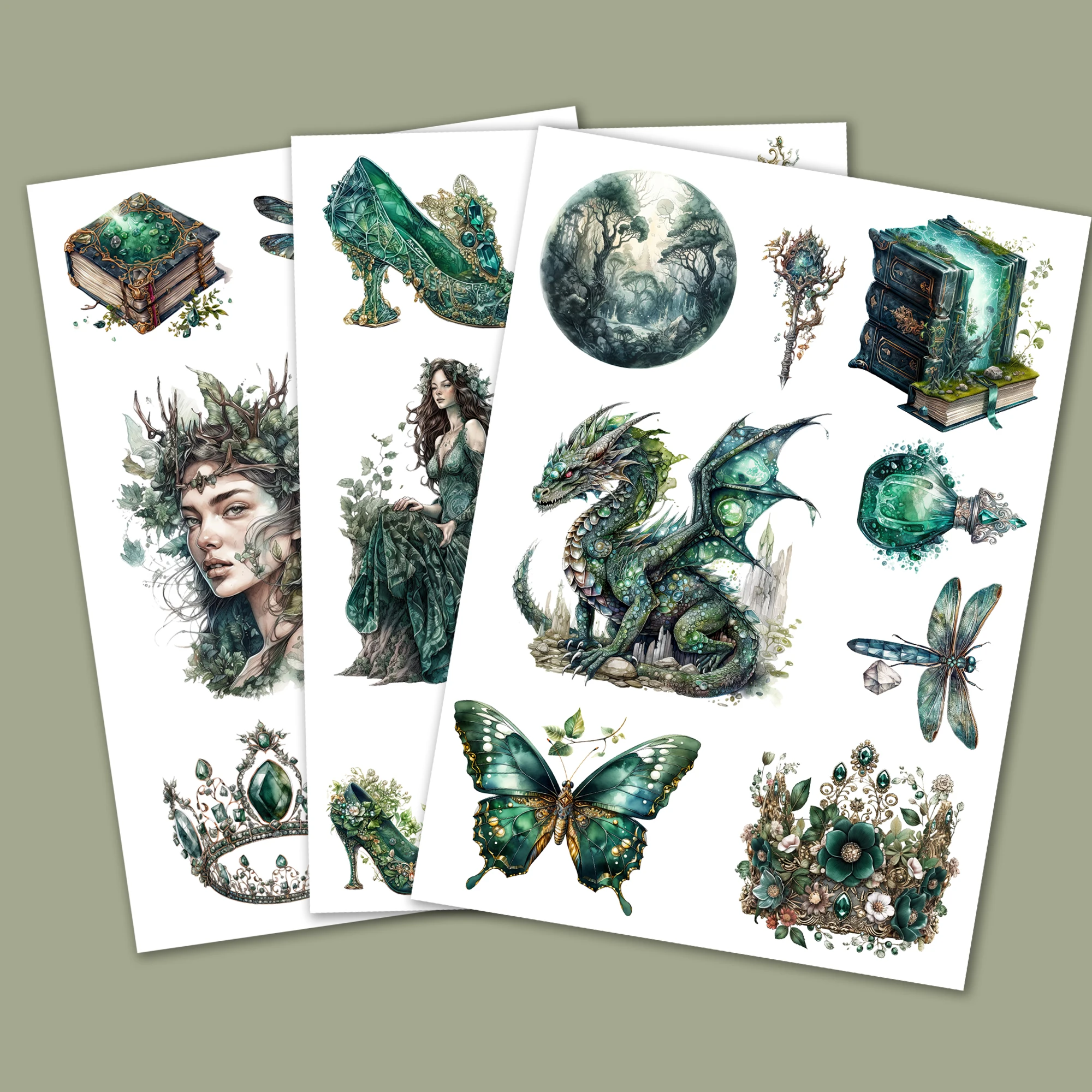 72pieces Vintage Emerald City Self-dhesive Stickers,Perfect for DIY Crafts,Scrapbooking Supplies, Journal Supplies,Water Bottle