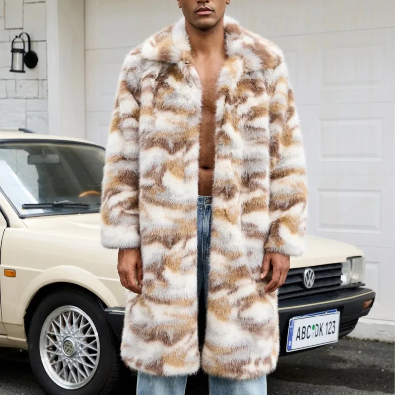 

Мужская камуфляжная свободная куртка из искусственного меха, топы, пушистые утепленные длинные пальто, куртка, верхняя одежда, 2025 год, зимние теплые куртки, пальто в стиле ретро