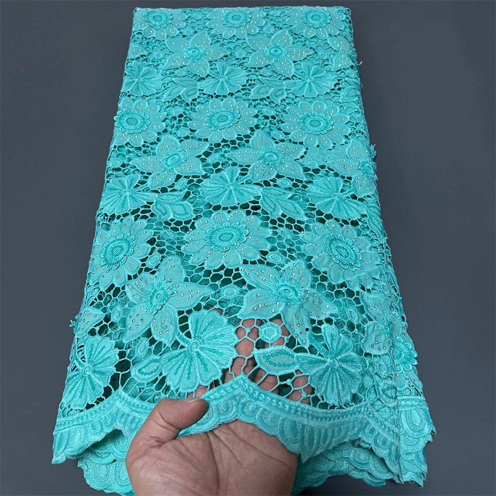 

African Nigerian Latest 2025 Guipure Embroidery Sequins Tulle Lace Fabric High Quality for Sewing Dresses 5Yards ZJ094