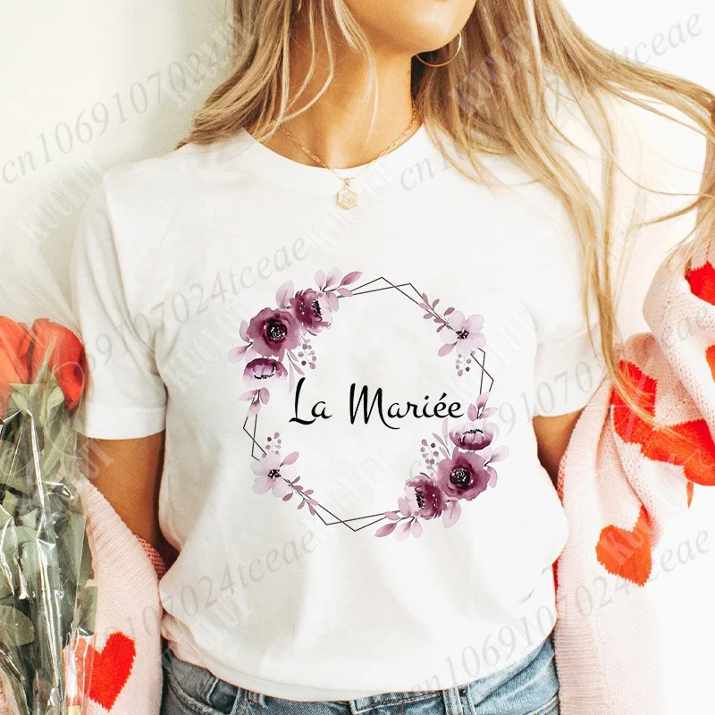 French Bridal Wedding Floral Clothing Girls Bachelorette Hen Party Tops Women Bridesmaid Team Evjf Future Bride To Be T-Shirt