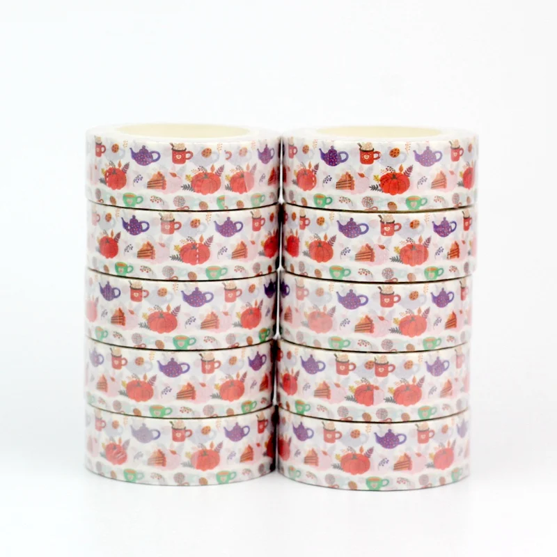 

NEW 10PCS. Deco Pumpkin Leaf Teapot Heart Cups Washi Tapes for Gift Wrap Masking Tape Cute Journal Stationery Supply