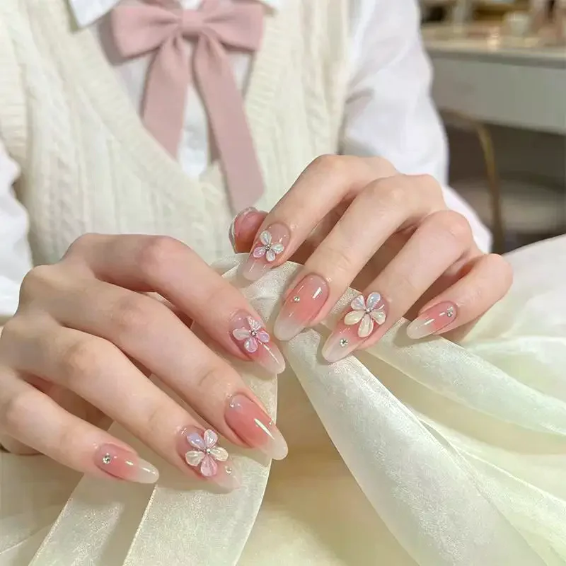 100 Pieces Nail Strips With White Colorful Petal Design DIY Charming Nail Art Decoration Ice Transparent Petal Nail Accessories