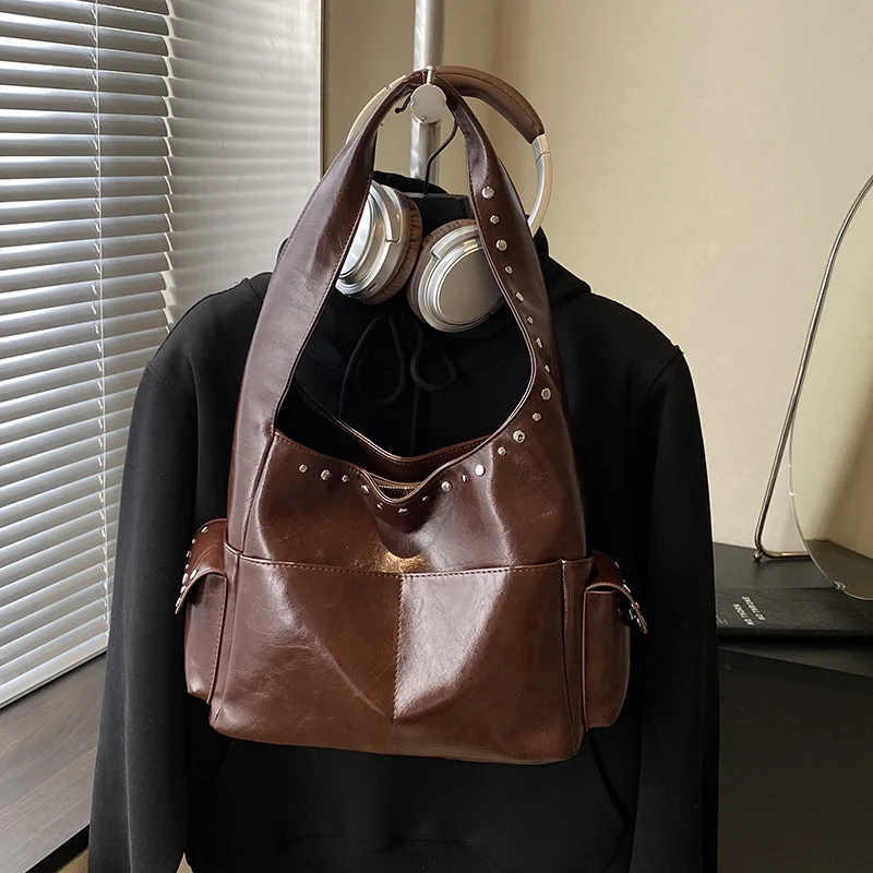 

Винтажная большая сумка в корейском стиле 2025 года, кошелек через плечо большой емкости из натуральной кожи, многосторонняя сумка для работы и поездок на работу