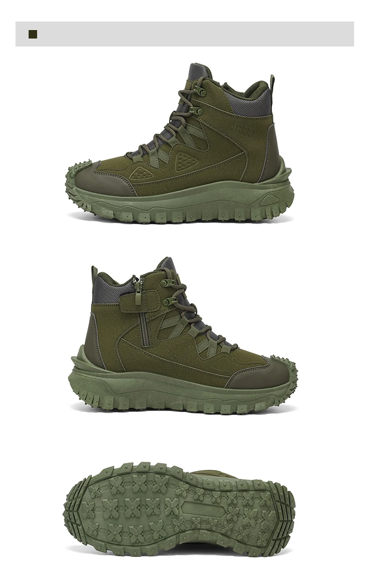 Herren-High-Top-Outdoor-Freizeitsportschuhe, mit stoßfestem Zehenschutz, rutschfester und abriebfester Sohle mit tiefem Profil, seitlichem Reißverschluss für einfaches An- und Ausziehen, geeignet für Wanderungen und Trekking, strapazierfähig und langlebig. – Detail 21