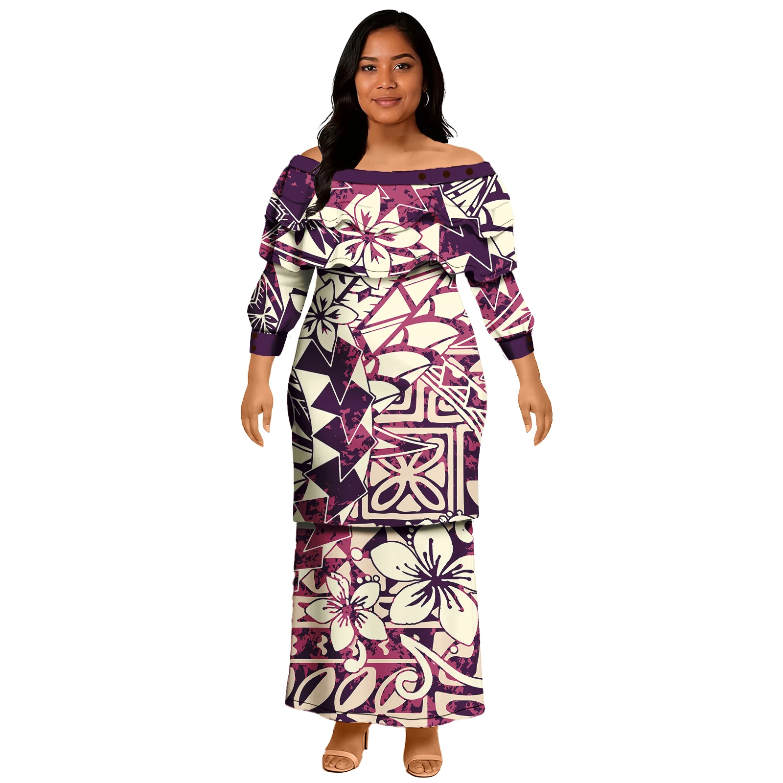 เกาะสไตล์ 2 ชิ้นชุดชุดยาวผู้หญิง Maxi Casual Samoa Tribal พิมพ์ Puletasi ผู้หญิงสุภาพสตรีฤดูร้อนผู้หญิงชุด