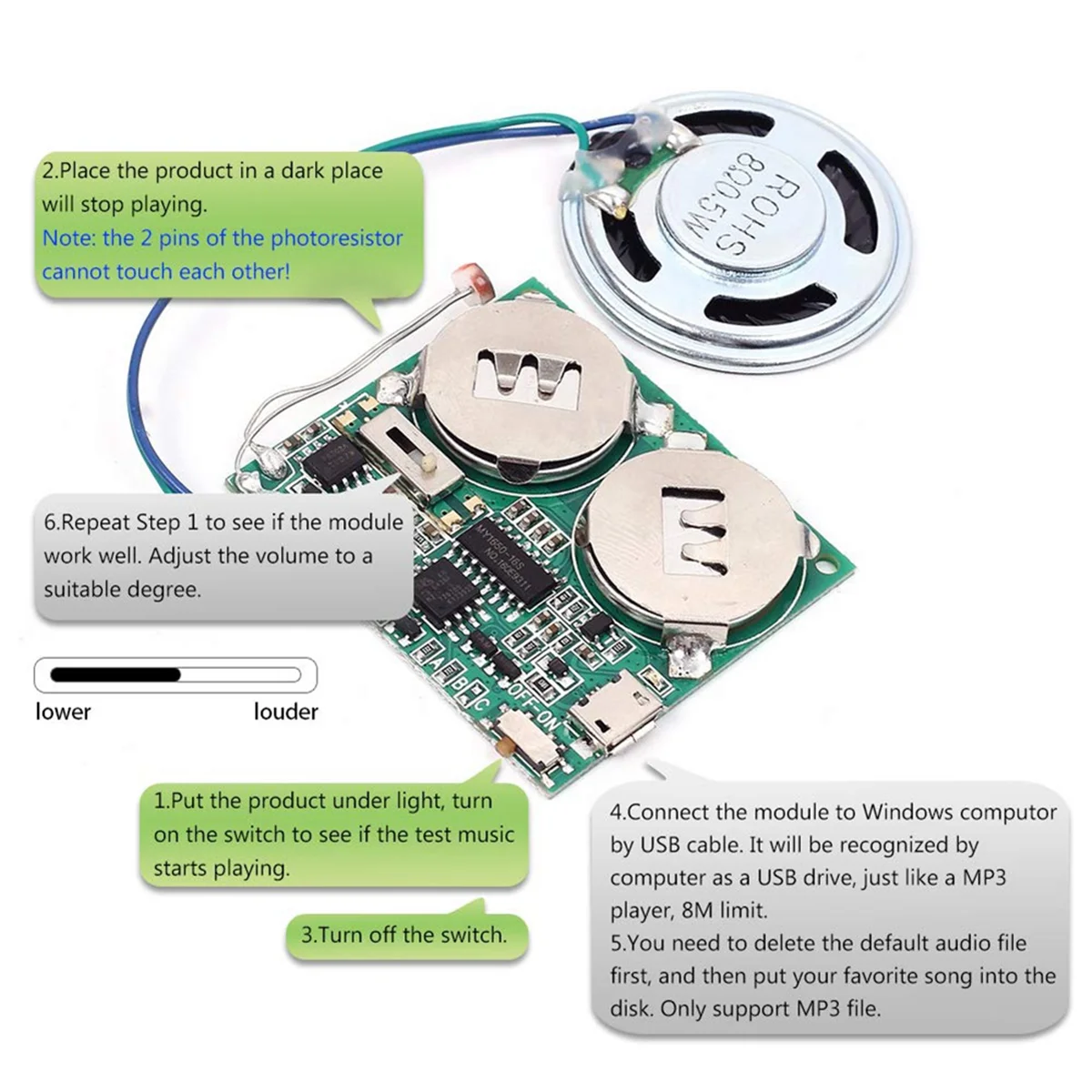 

N35R_DIY Звуковой модуль датчика освещенности, записываемый звуковой чип Micro-USB