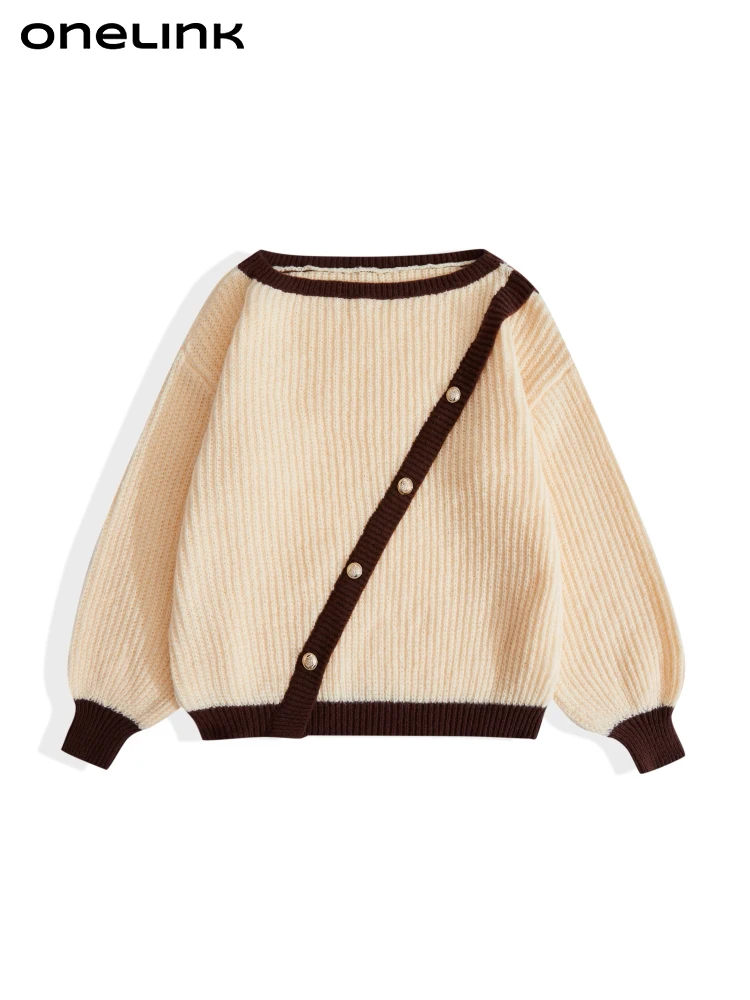 ONELINK Khaki Incline Brown Strip Suede Woolen Plus Size Women Autumn Winter Pullover Sweater O-Neck Oversize Knitwear Clothing