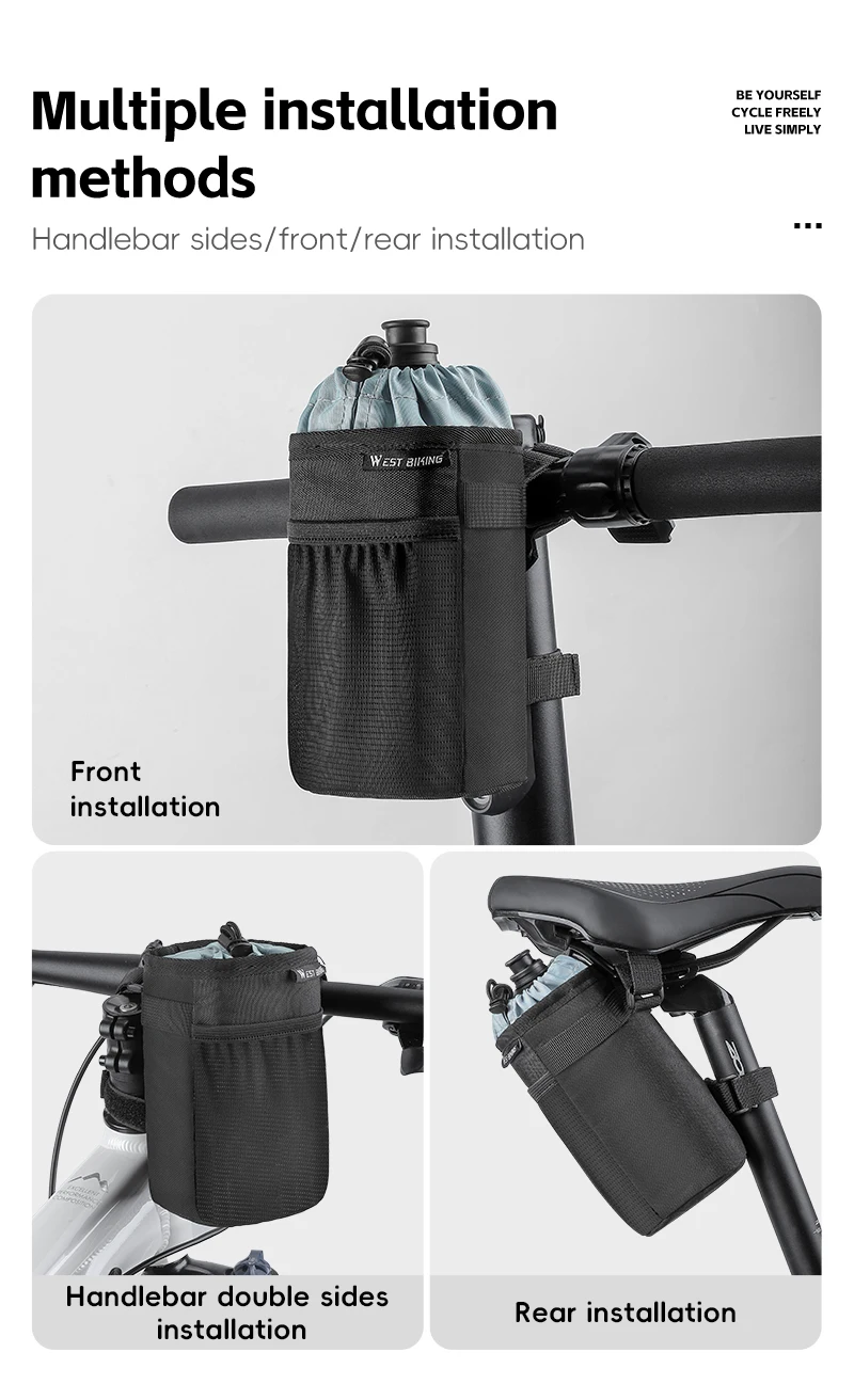 WEST BIKING Isolierte Fahrradflaschentasche Wasserabweisende Lenkertasche mit Seitentasche MTB Rennrad Aufbewahrungsorganizer – Detail 10