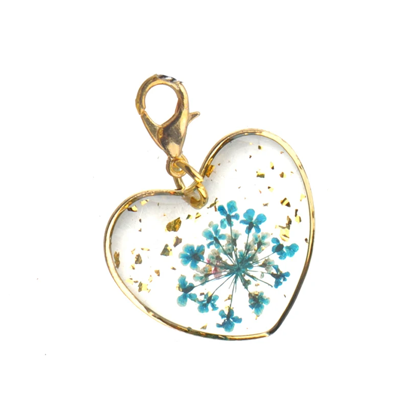 8pcs Charms With Gold Plate Clasps Handicrafts Pendants Resin Dried Flower Heart DIY Decoration Accessory Jewelery Findings New