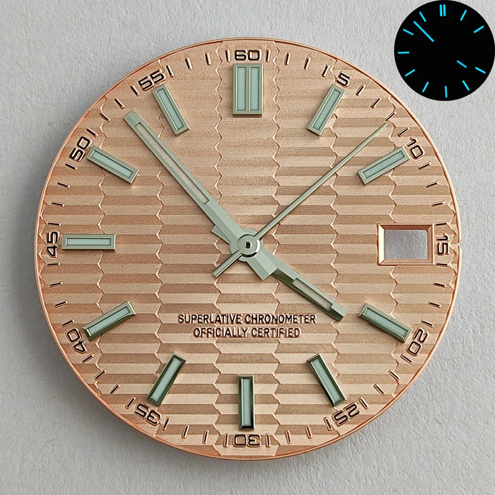 28.5 ملم NH35 قرص NH35 عقارب زرقاء وأخضر مضيئة متوافقة مع حركة NH35 NH35 ملحقات الساعة