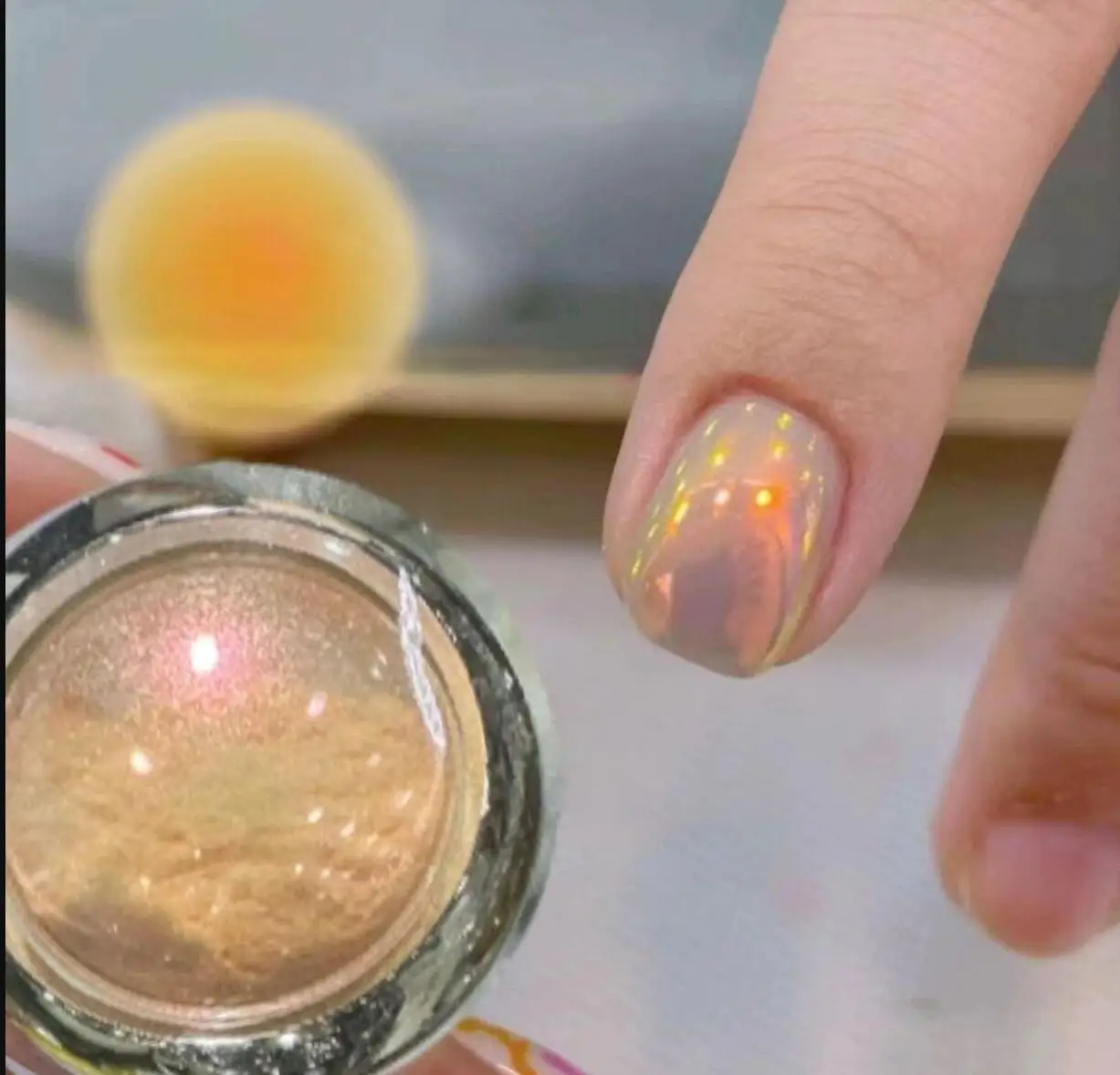 0,2 g/Box Aurora Sunset Orange Nagelpulver Spiegeleffekt Mondlicht Chrom Pigmentstaub für Gelpoliermittel Nail Art Dekorationspulver