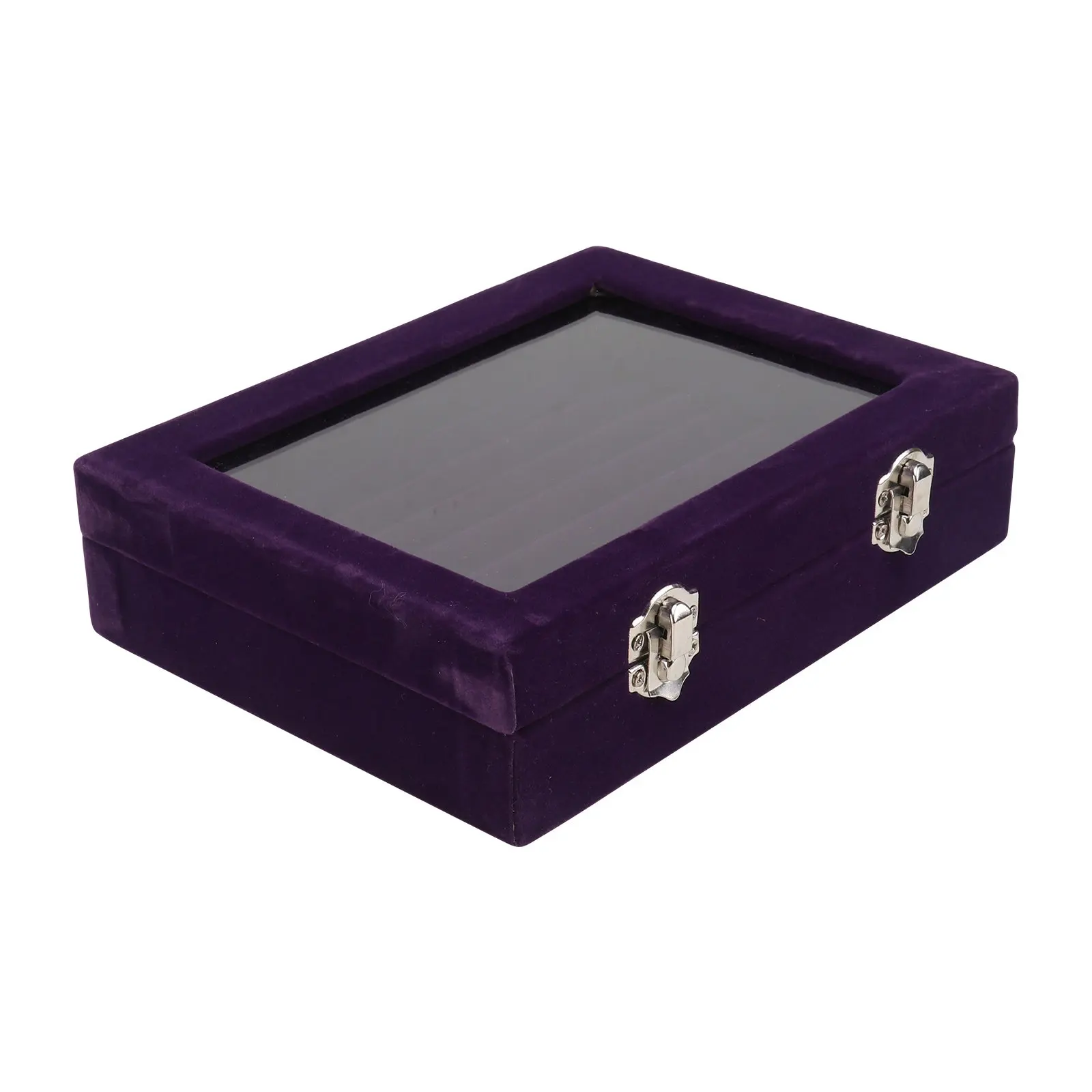 

Jewelry Box with Clear Glass Lid 205x155x5cm Purple Flocked Storage Tray for Rings Earrings Organizer Display Case Dustproof