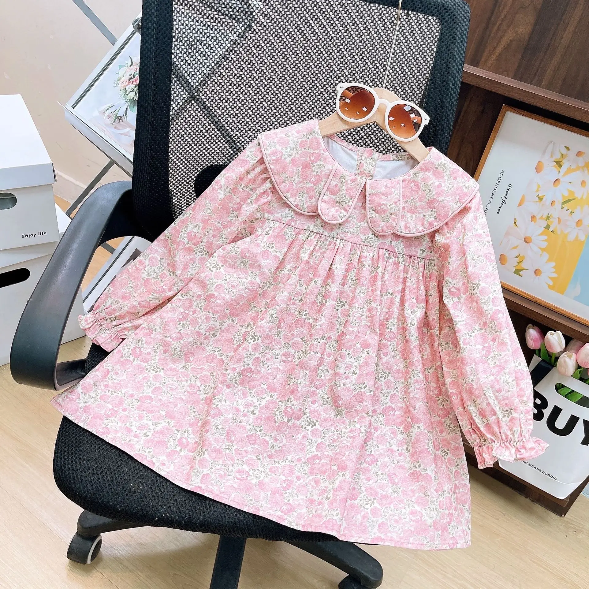 Girls Casual Dresses Floral Lapel Dress + Bow Knit Cardigan 2pcs Sets Kids Dresses for Girls  Princess Dress