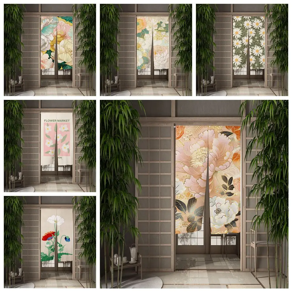 Flower Japanese Door Curtain Daily Home Bedroom Restaurant Semi-split Hanging Curtain Corridor Bath Privacy Partition Curtain