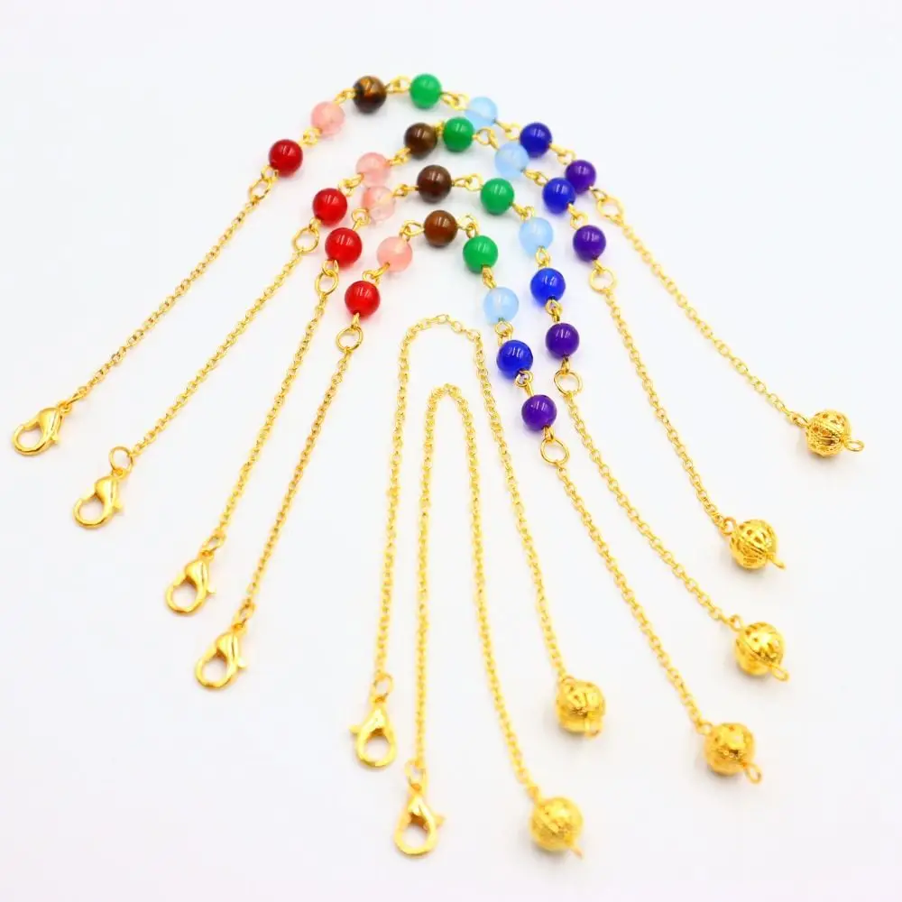 7 cuentas de Chakra, cadena de cuentas de Chakra, Color plateado, cuentas de Color dorado, cadena de péndulo, accesorios de joyería DIY