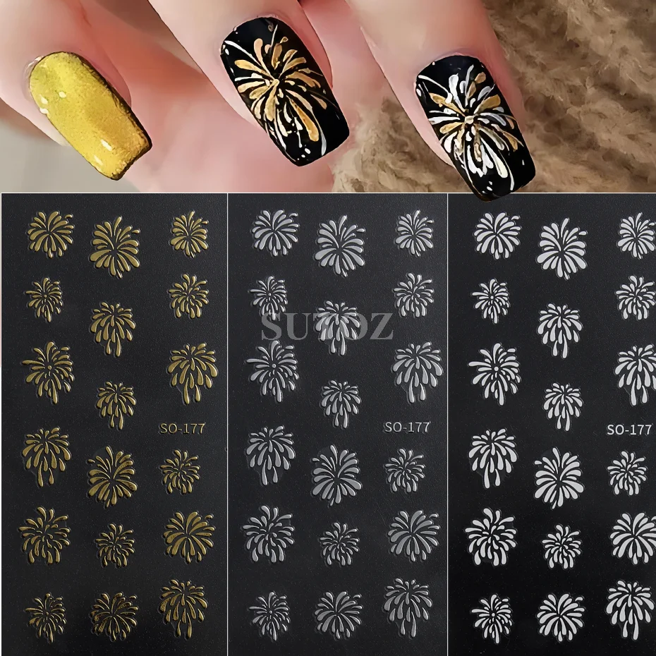 New Year Firework Nail Art Stickers Blooming Sparkler Shimmering Laser Nail Stickers Winter Self Adhesive Manicure Decors SO-177